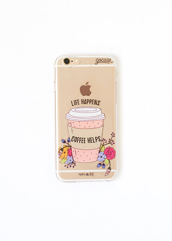 Life happens, coffee helps phone case. Design by Make and Tell, available from Gocase