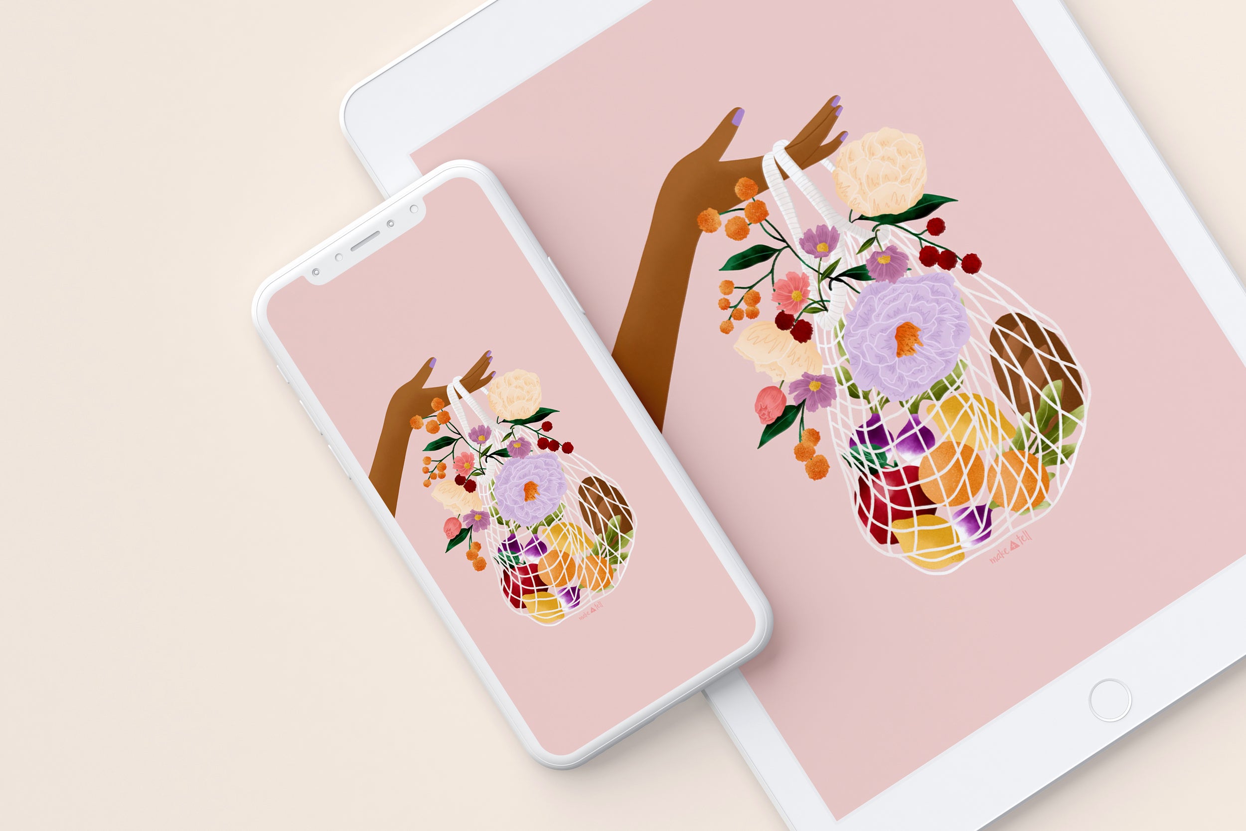Floral groceries desktop, phone and tablet wallpaper