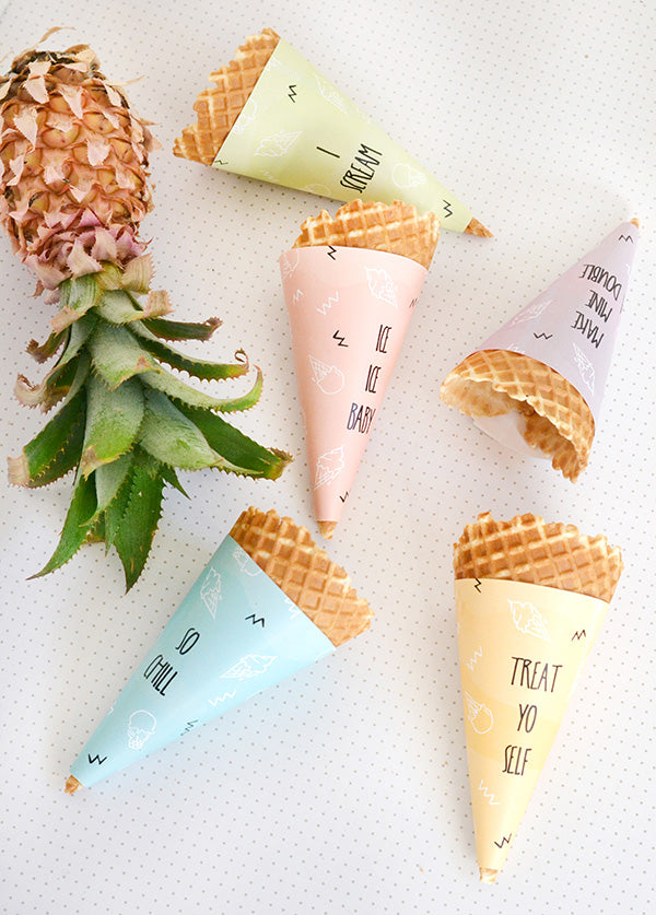 printable 'punny' ice cream cone wrappers