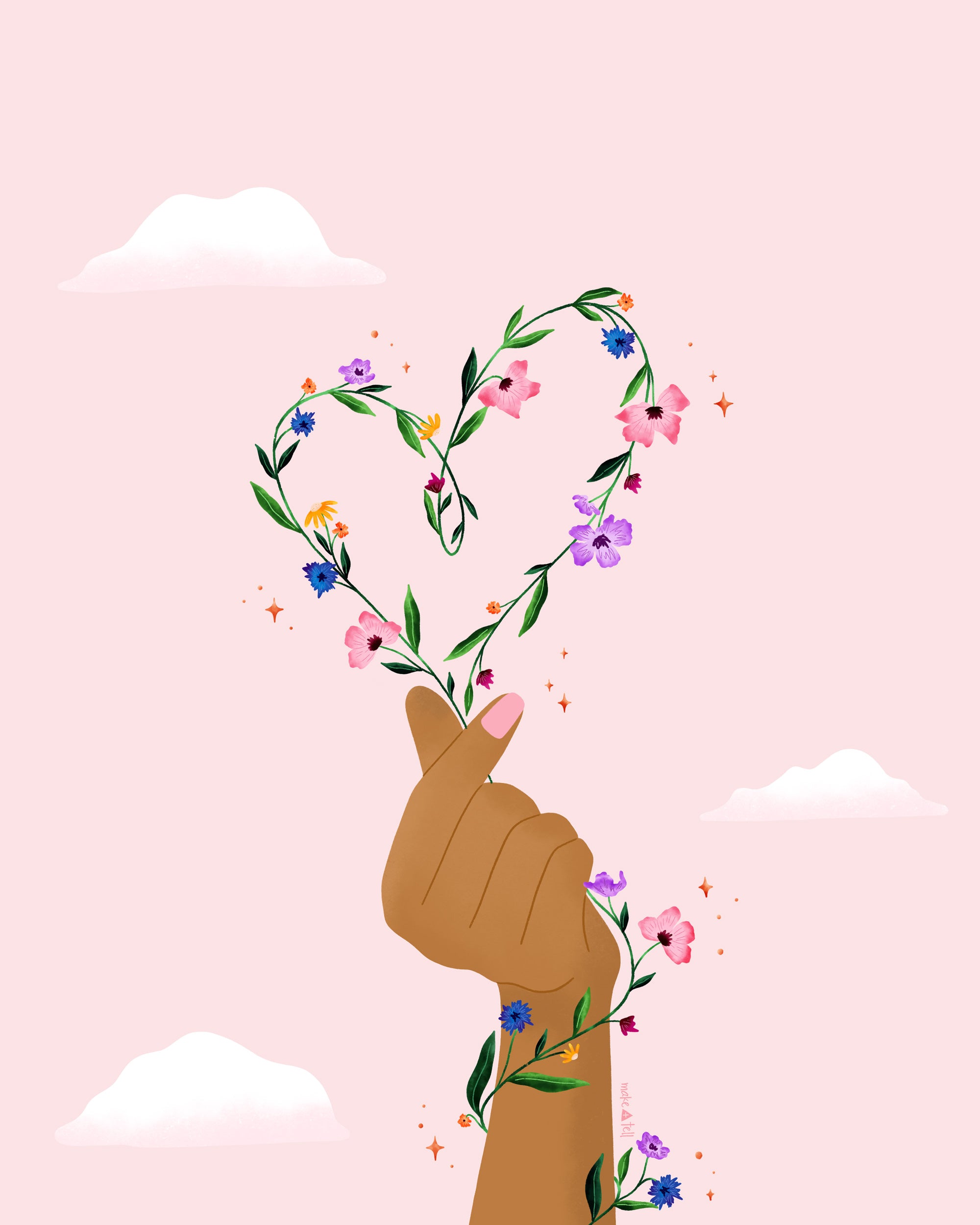 Floral Korean hand heart desktop, phone and tablet wallpaper