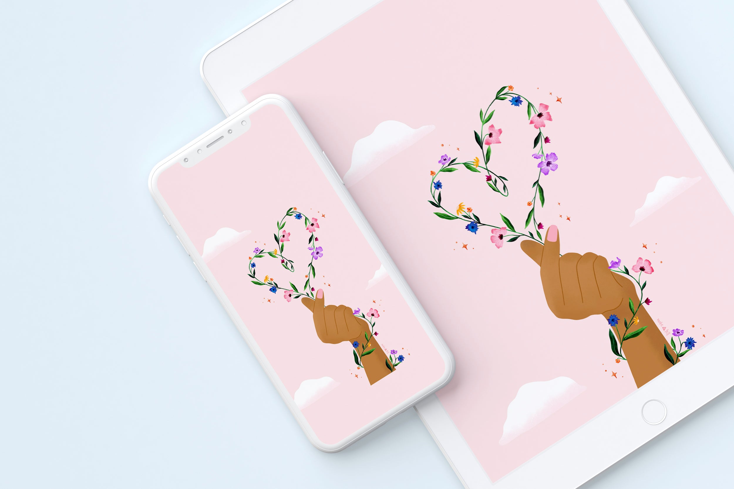 Floral Korean hand heart desktop, phone and tablet wallpaper