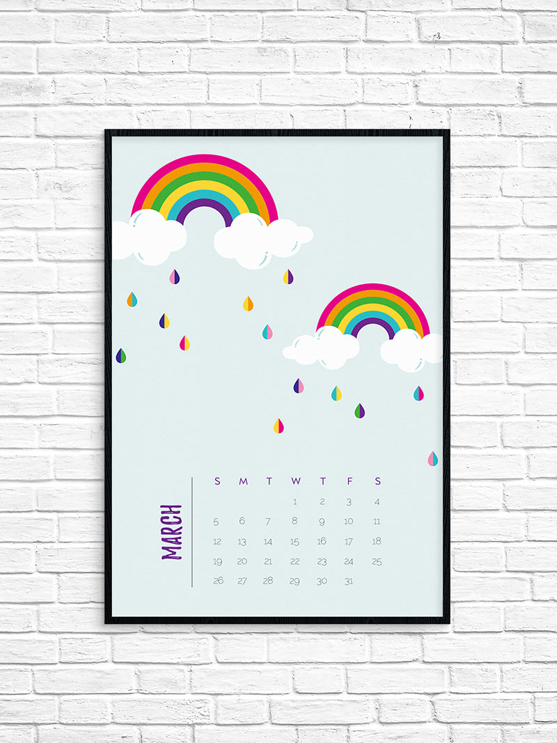 Printable March 2017 rainbow calendar