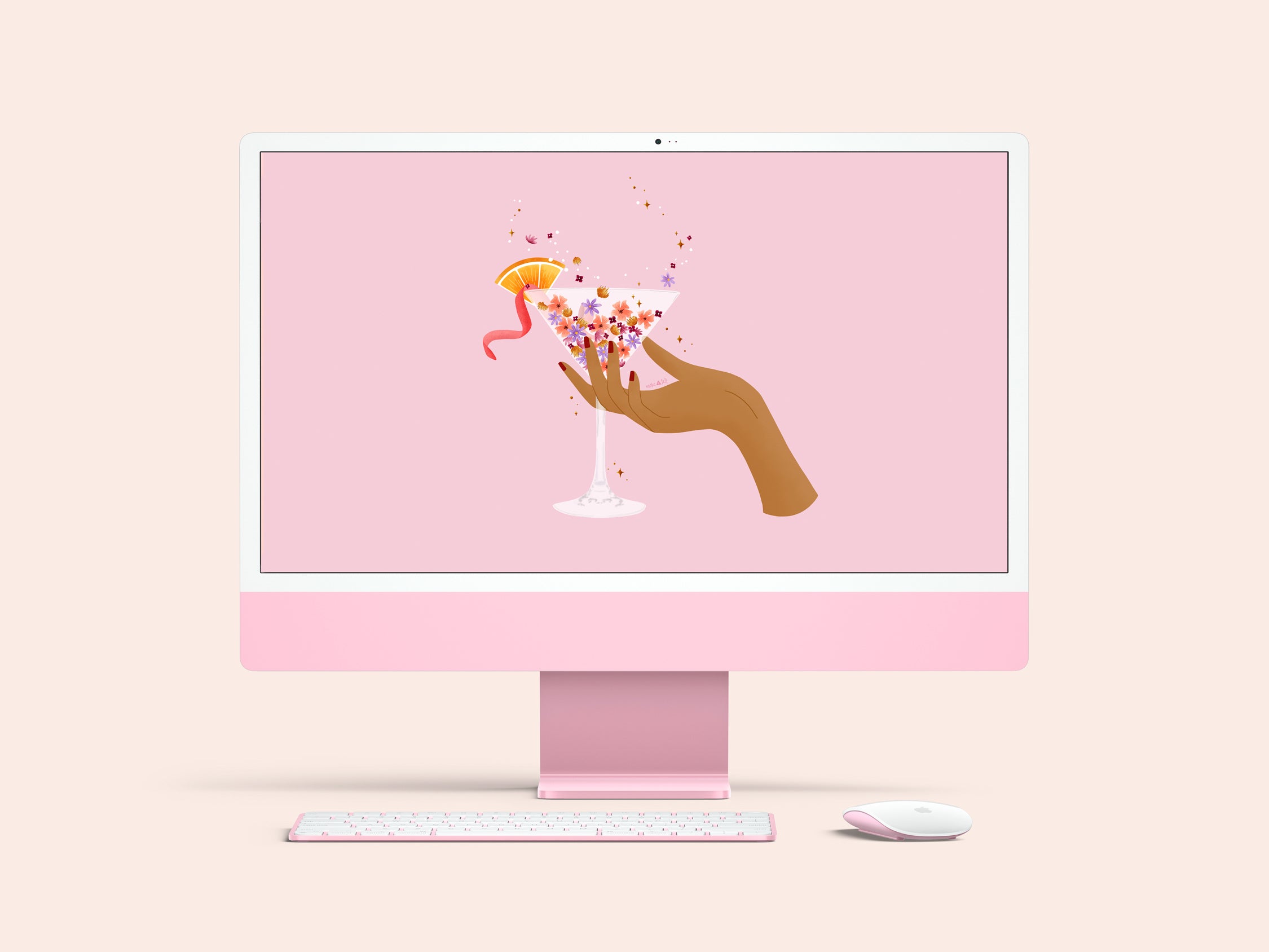 Floral martini desktop, phone and tablet wallpaper