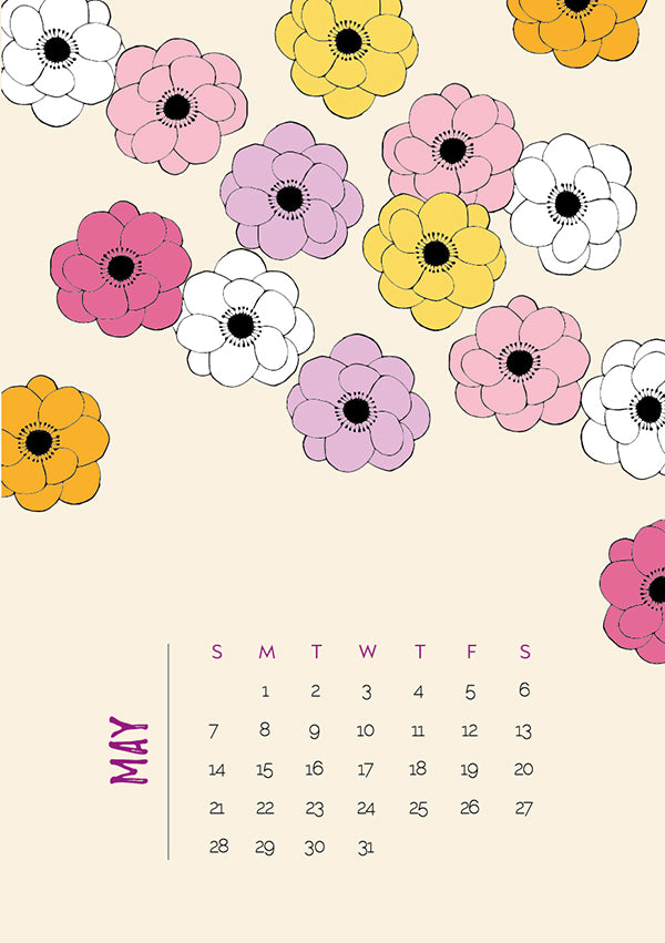 Printable May 2017 floral calendar - free with this month's newsletter!