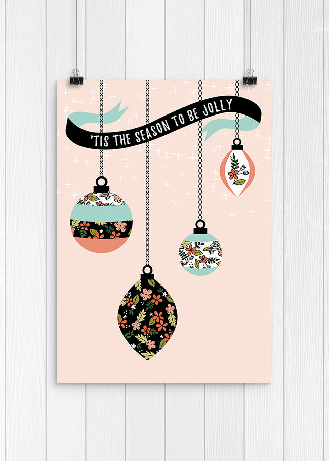 Floral Christmas ornament wall art - free printable!