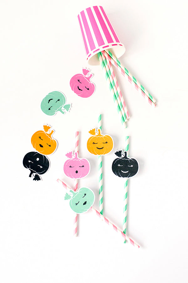 Printable pumpkin straw toppers
