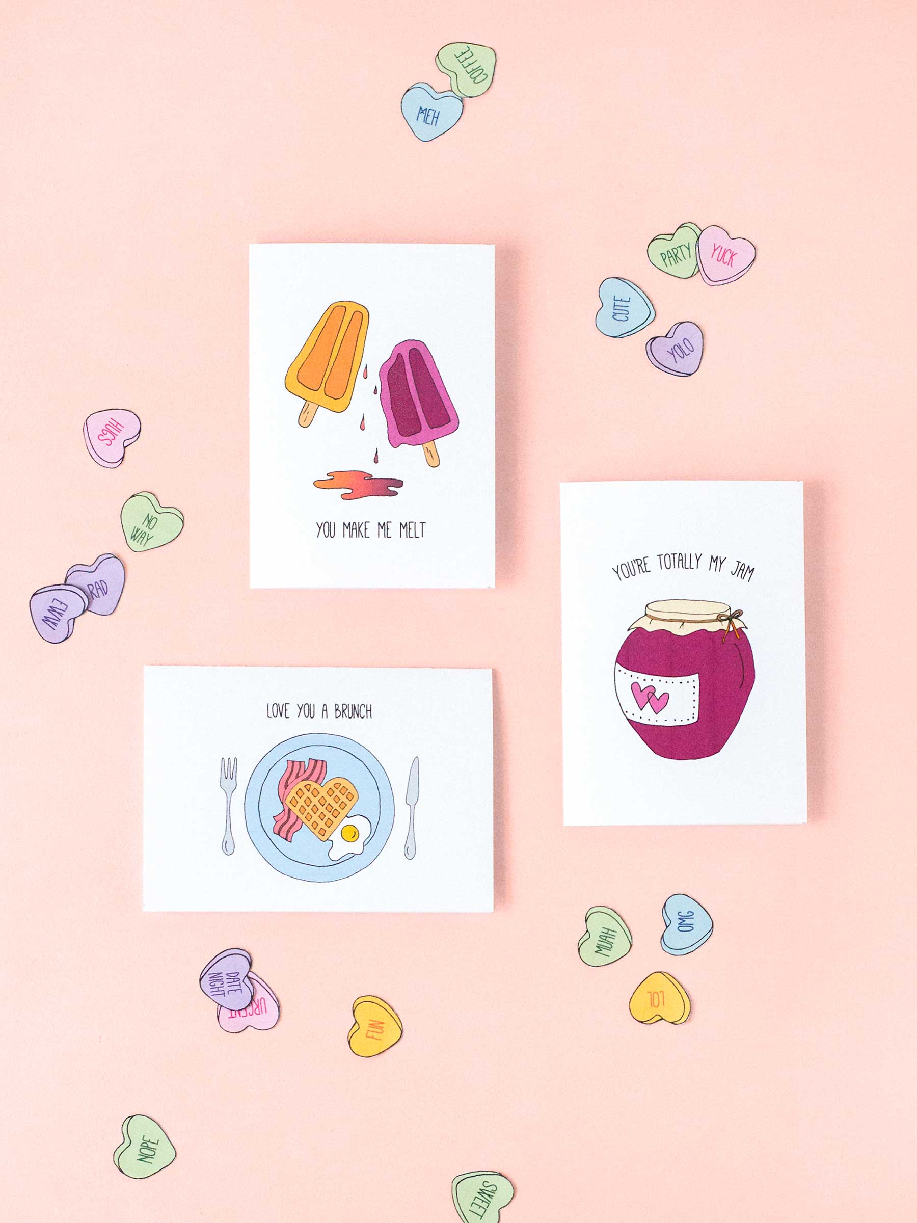 Printable punny food Valentine's Day cards - free download!