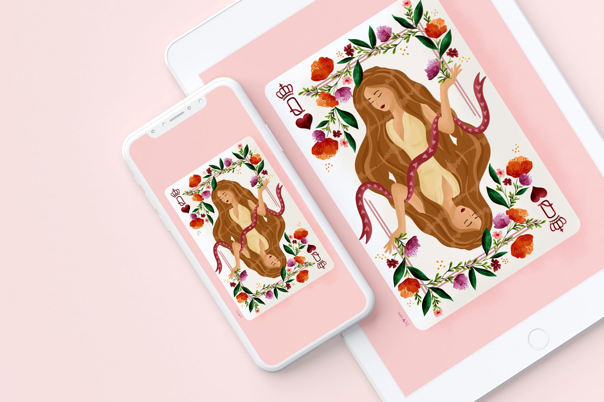 Queen of Hearts floral desktop, phone and tablet wallpaper