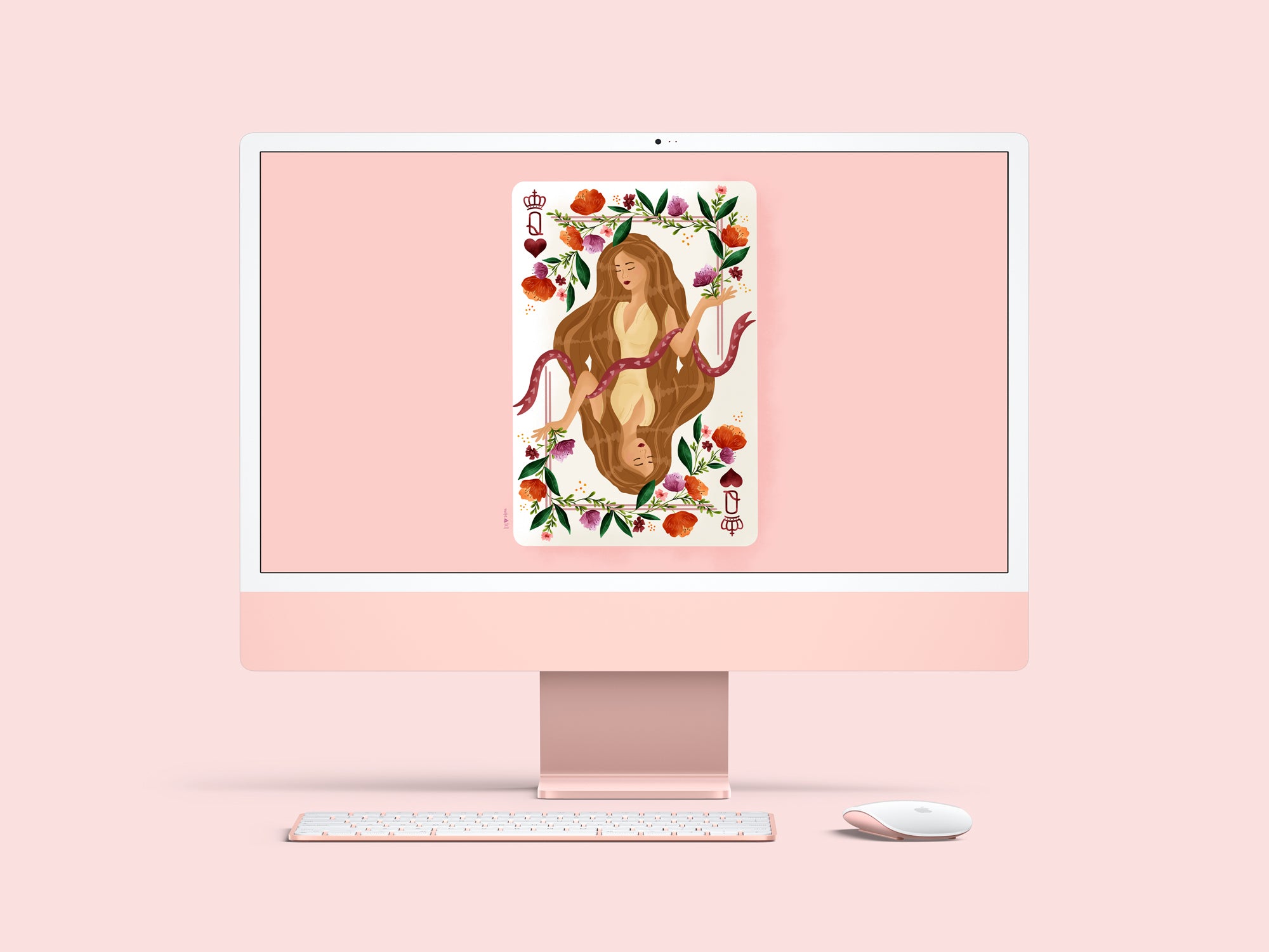 Queen of Hearts floral desktop, phone and tablet wallpaper