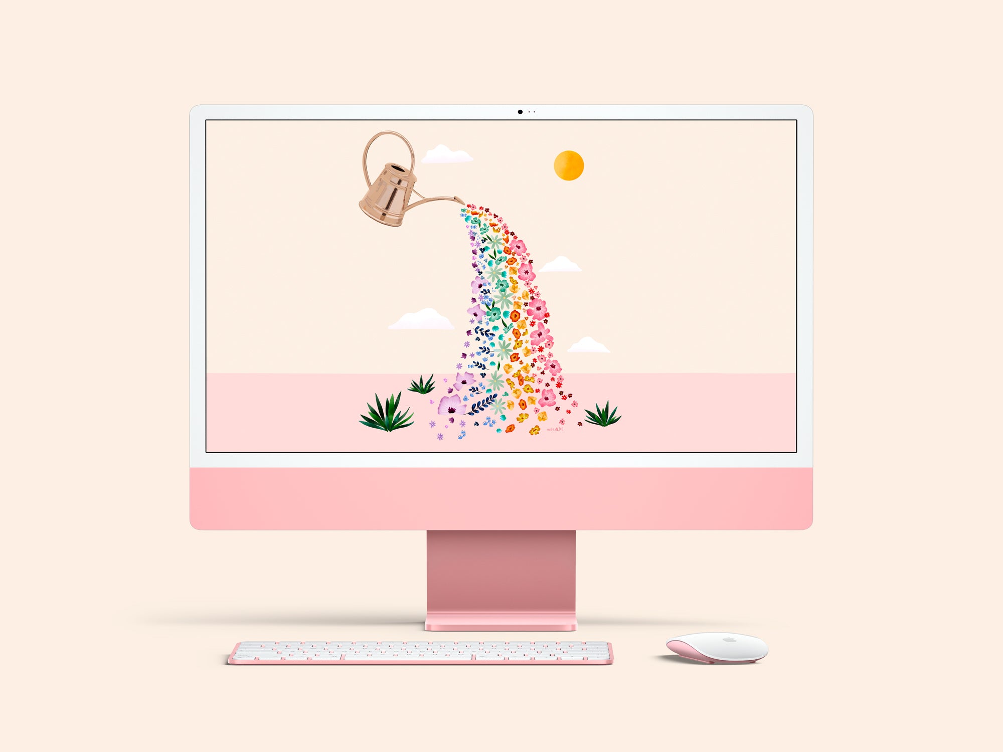 Rainbow watering can desktop, phone and tablet wallpaper