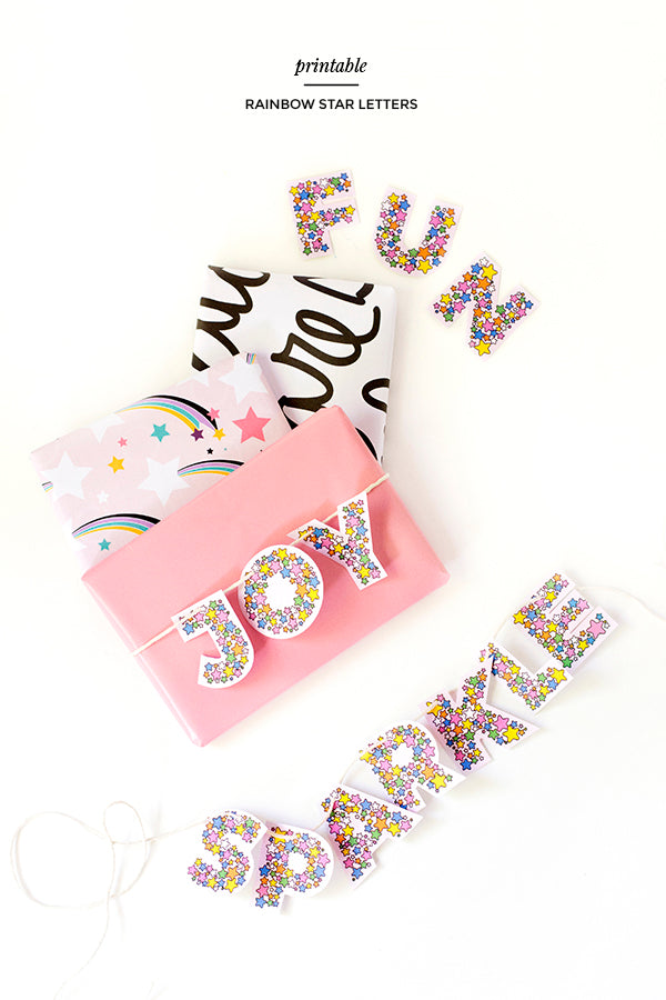 Printable rainbow star letters for garlands, gifts and parties