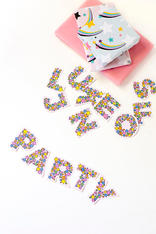 Printable rainbow star letters for garlands, gifts and parties