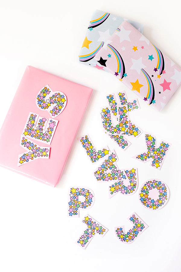 Printable rainbow star letters for garlands, gifts and parties