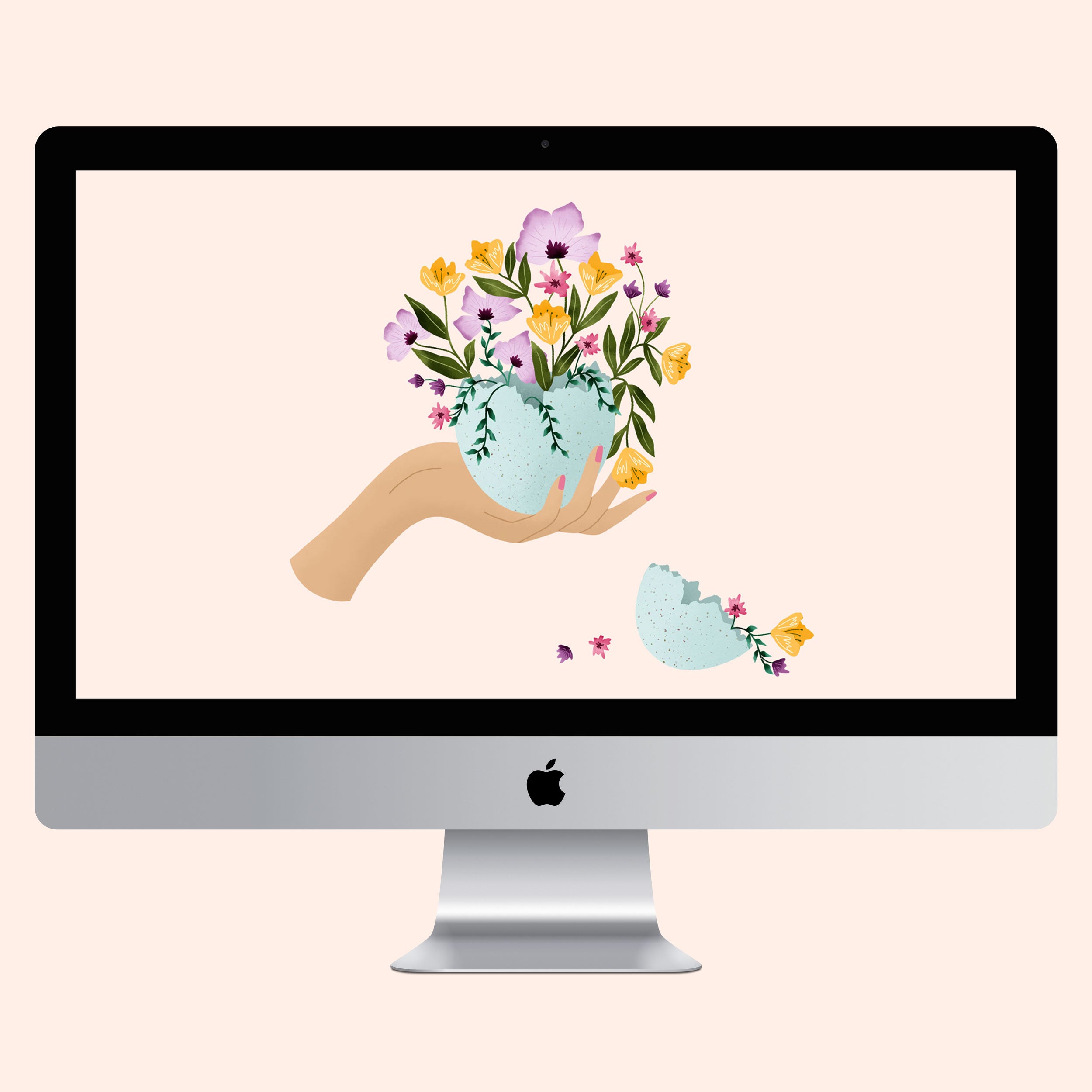 Floral spring egg desktop and phone wallpaper