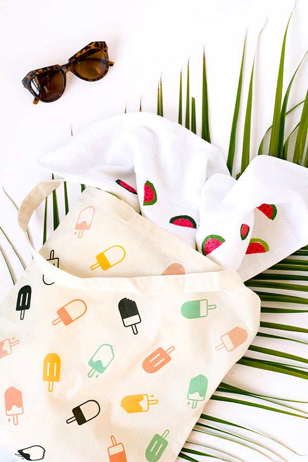 DIY watermelon towel and popsicle tote for Curbly