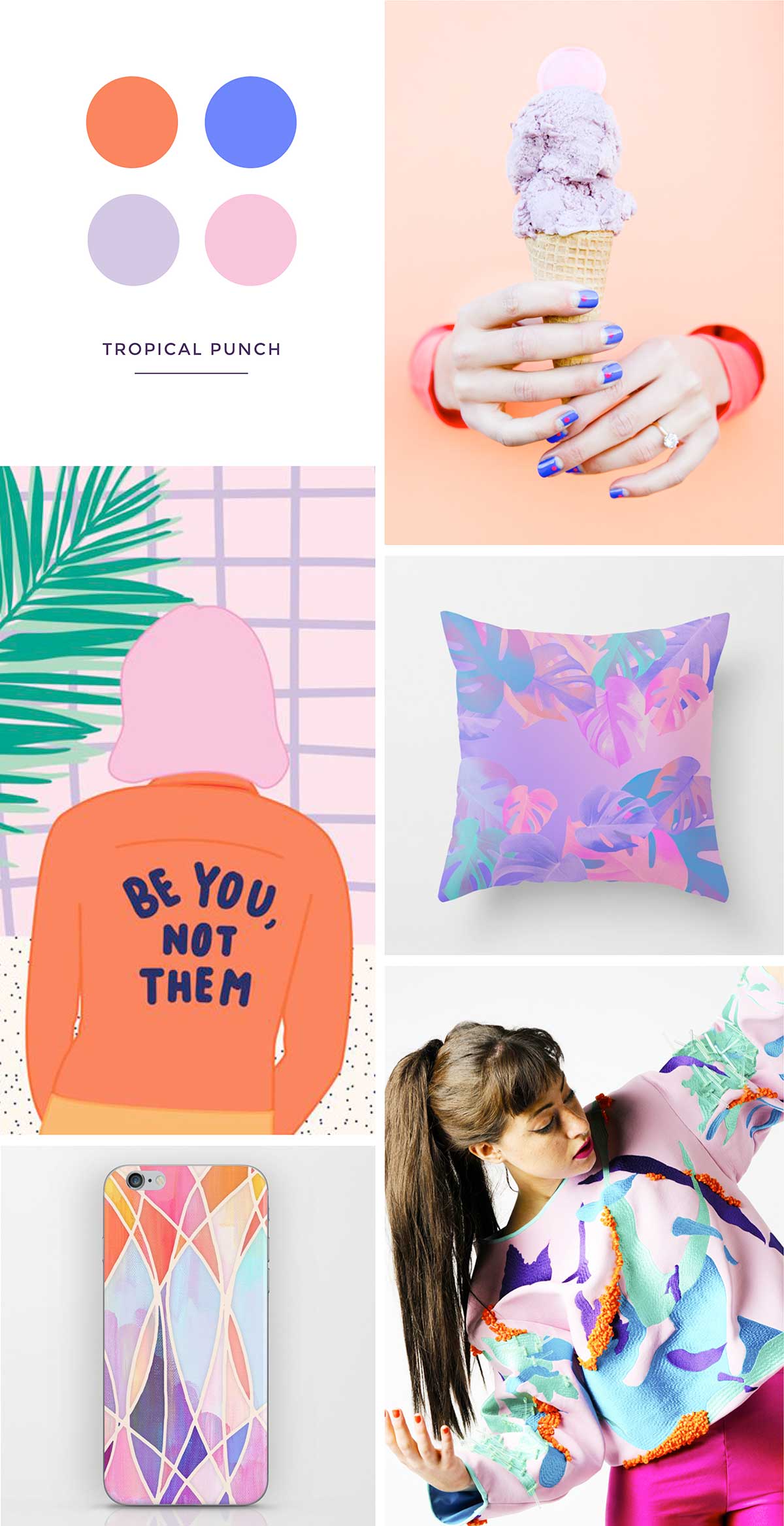 Purple and peach tropical mood board