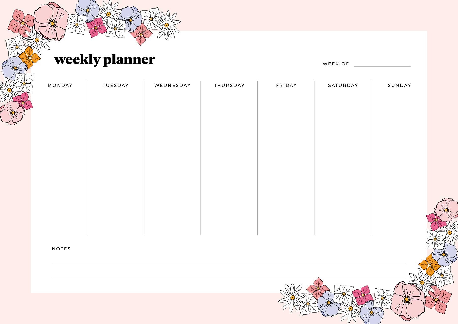 Printable floral weekly planner - free download!