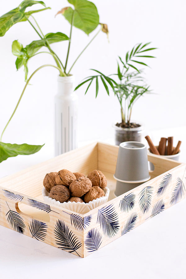 DIY image transfer wood palm frond tray