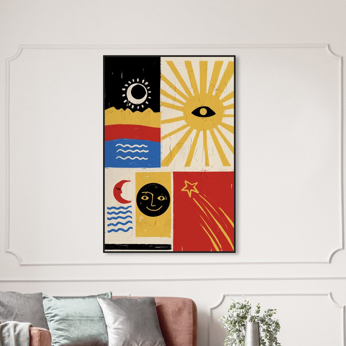 "Moonstar Revolution", Retro Cosmic Shapes Modern & Contemporary Yellow Framed Canvas Wall Art Print for Bedroom - Image 50