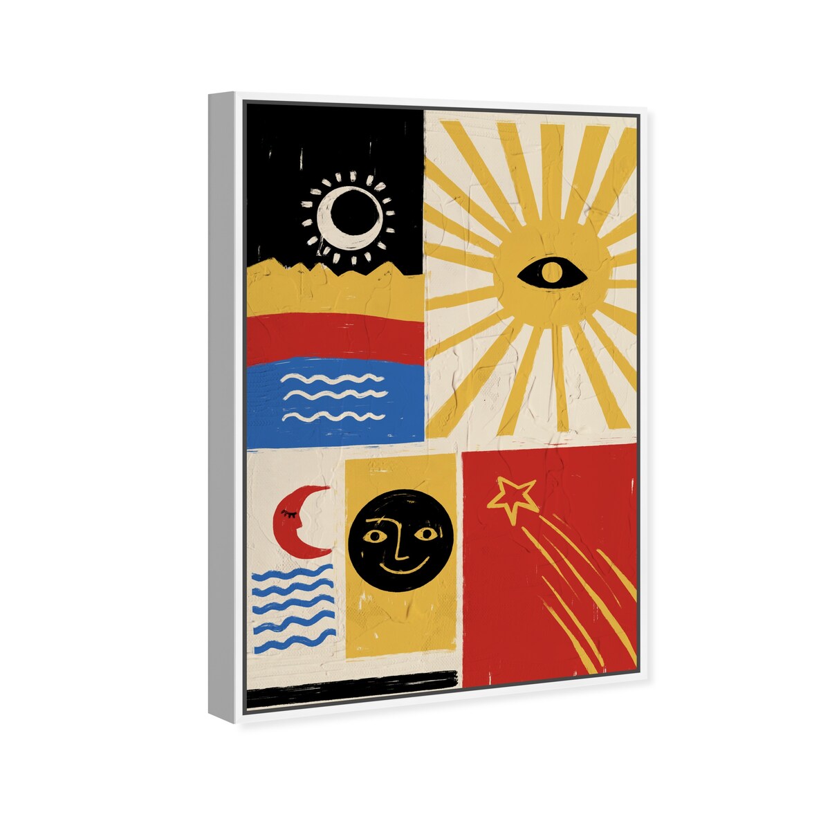 "Moonstar Revolution", Retro Cosmic Shapes Modern & Contemporary Yellow Framed Canvas Wall Art Print for Bedroom - Image 18