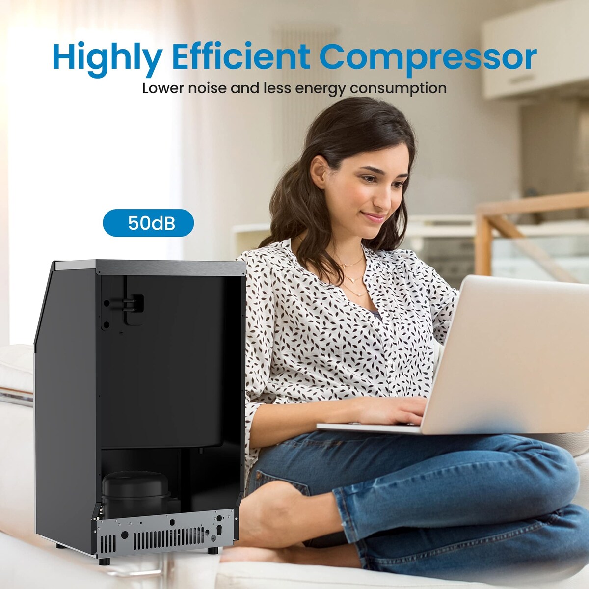 Commercial Ice Maker Machine 150lbs/24H Stainless Steel Under Counter with 33lbs Ice Storage Capacity - 15.7"D x 17.6"W x 31.4"H