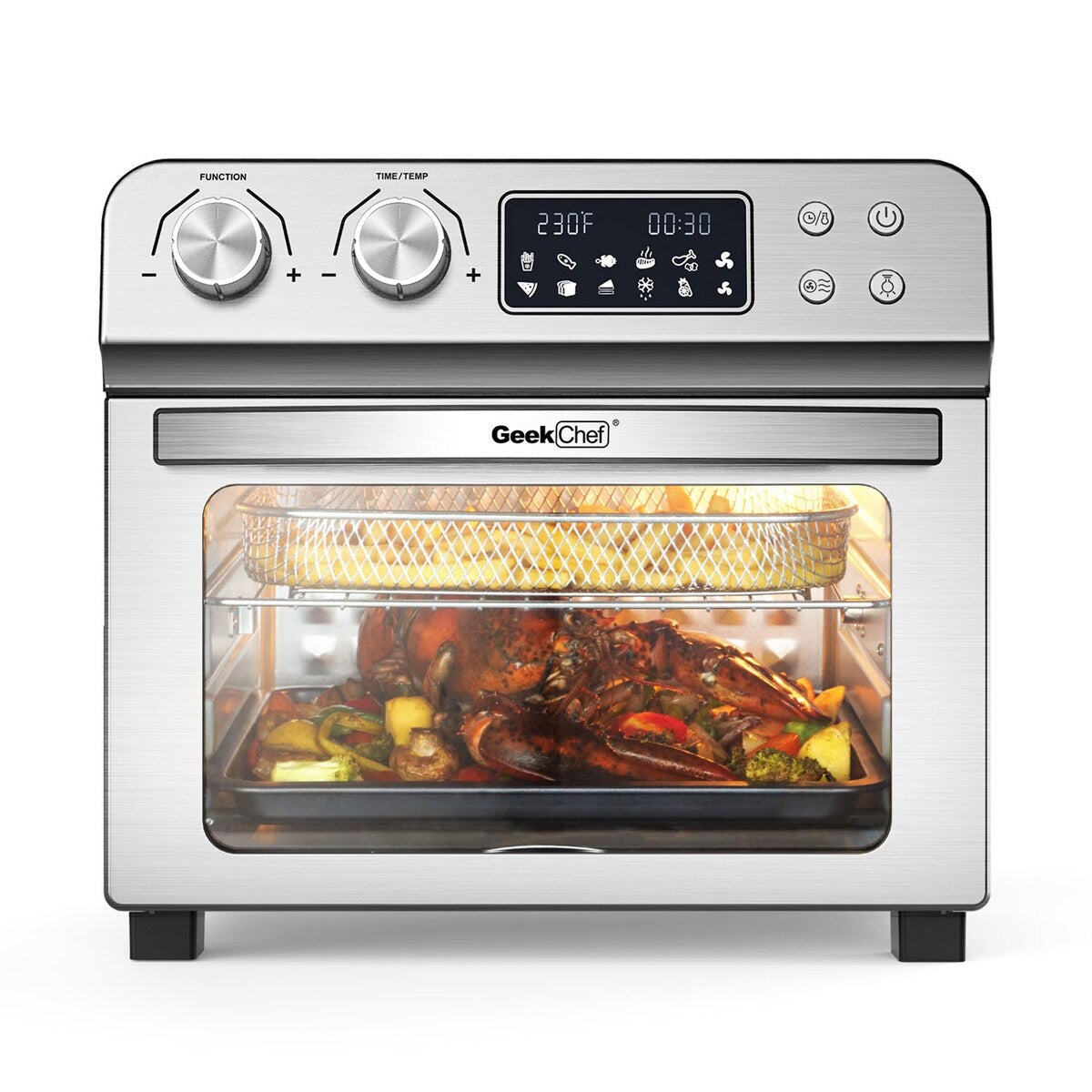 LCD Countertop Convection Airfryer with Rotisserie and Dehydrator，Include 6 Cooking Accessories and E-Recipe Book (24.5QT) 