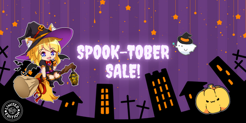 Limited Edition Toys mascot Ellie in a witch costume. Text: Spook-tober sale!