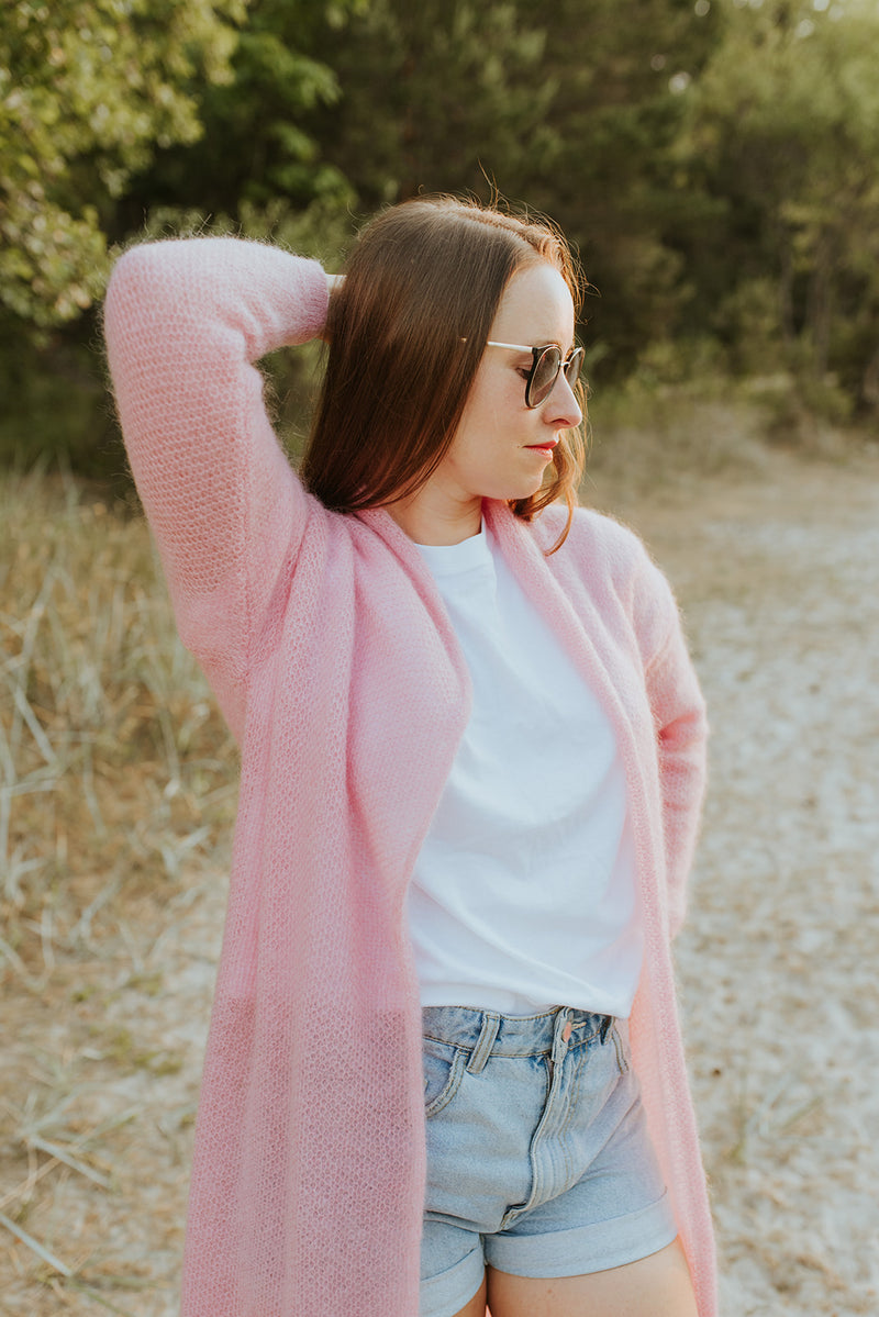 Pink long classic style mohair jacket