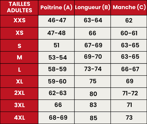 Guide de Tailles  525-ADULTES