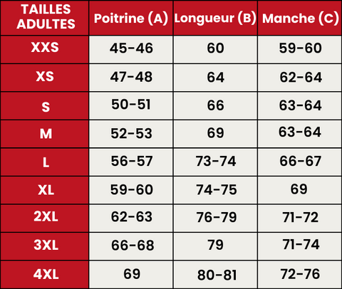 Guide de Tailles 703-ADULTES