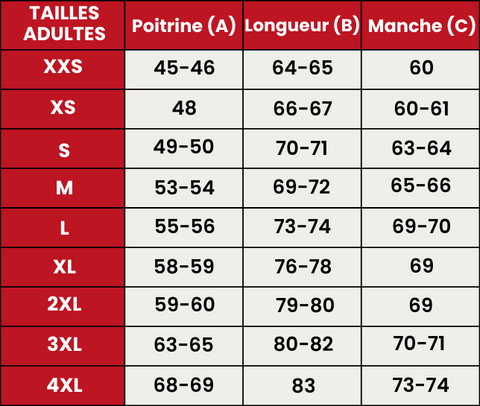 Guide de Tailles 704-ADULTES