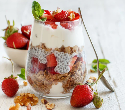 image of a jar with yogurt and fresh strawberries