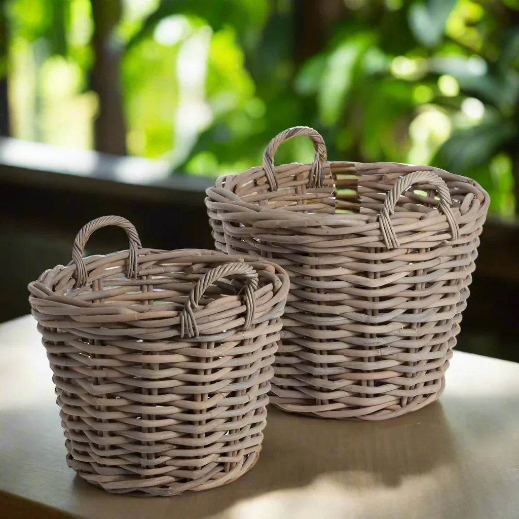 Set Of 2 Large-Gauge Tree Baskets In Nature'S Gray