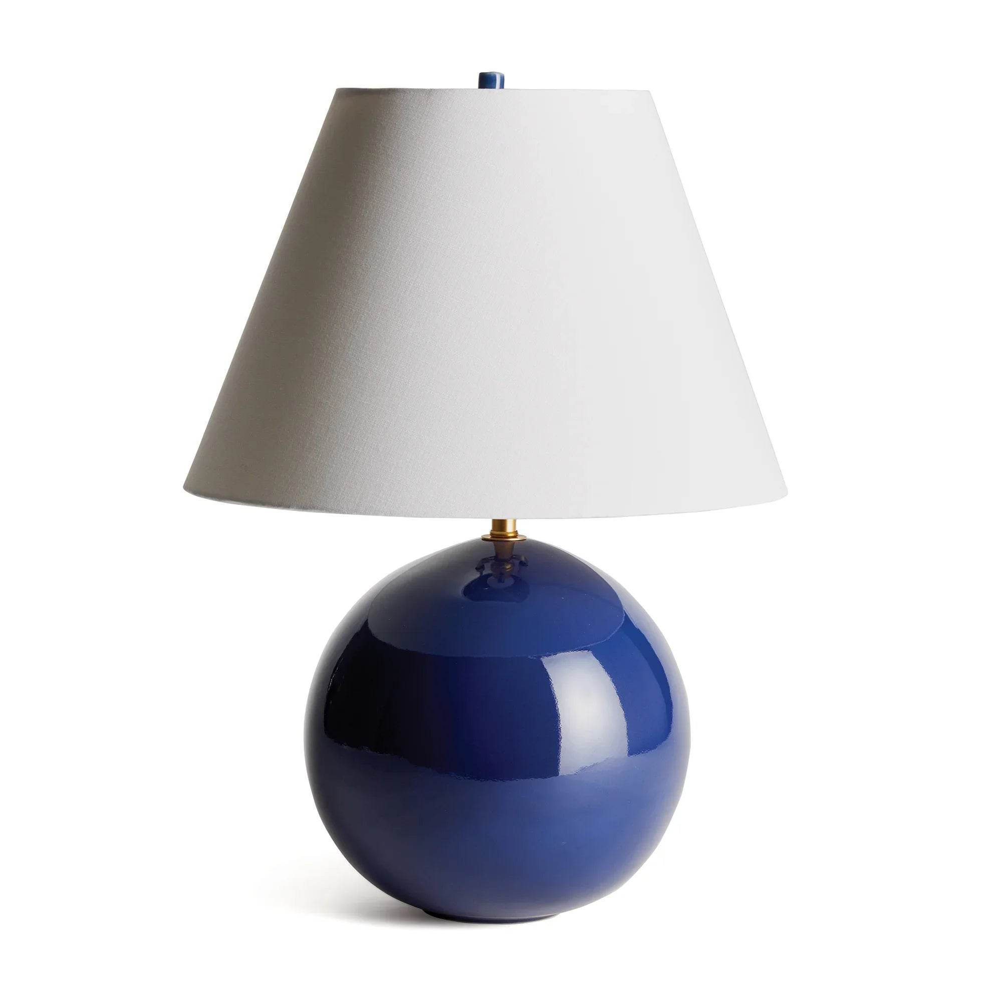 Blue Ceramic Table Lamp With White Tapered Shade