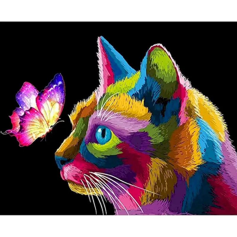 Rainbow Cat and Butterfly Paint by Numbers Kit
