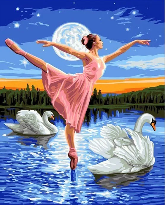 Dancing with the Swans under Moonlight Paint by Numbers Set