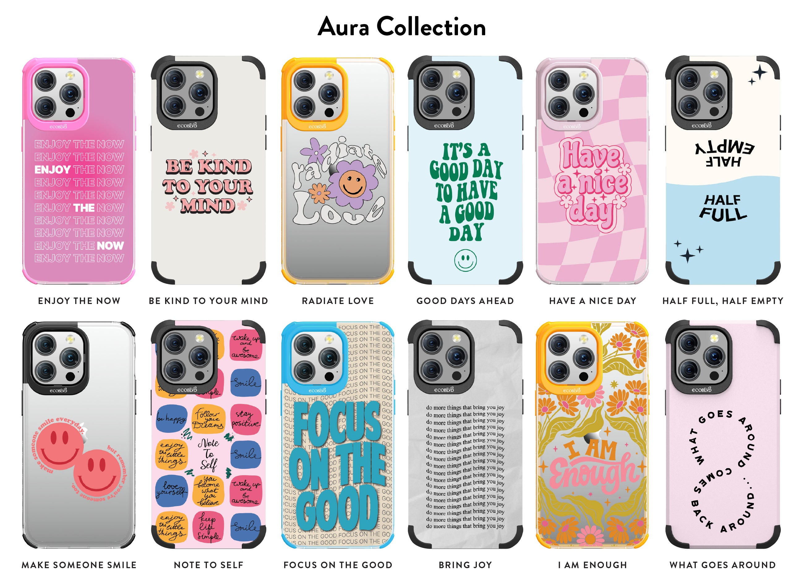 Aura Colelction - 12 Designs Of Affirmations & Positive Energy On Compostable Phone Cases