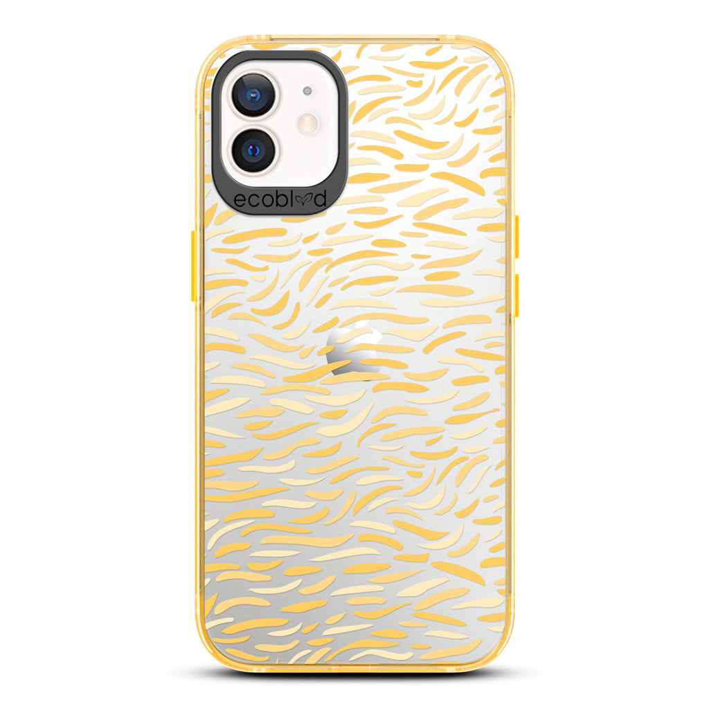 Timeless Collection - Yellow Laguna Compostable iPhone 12 / 12 Pro Case With Abstract Paint Brush Strokes On A Clear Back