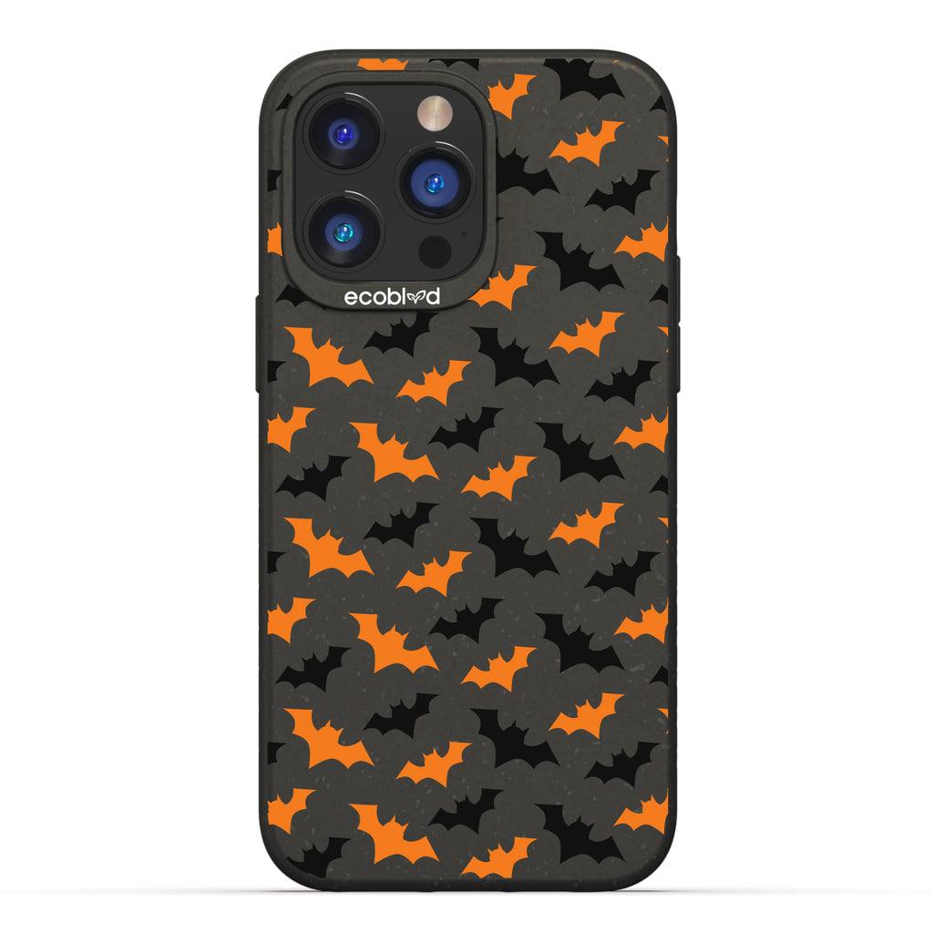 Halloween Collection - Black Eco-Friendly Sequoia iPhone 14 Pro Case With Black & Orange Bats On A Solid Back