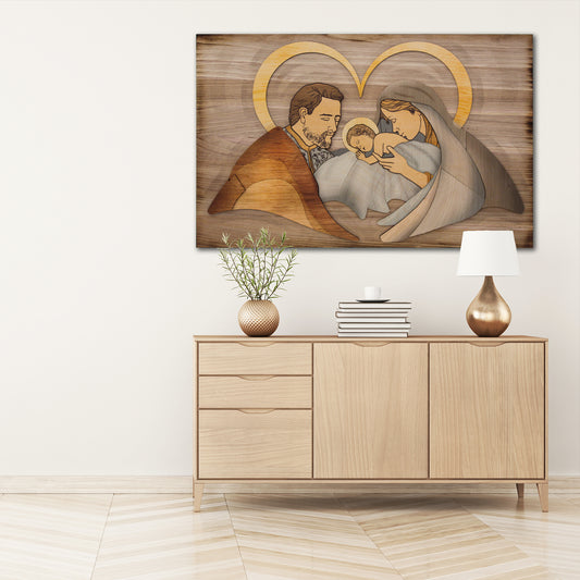 Wood Art - Quadro in legno con Sacra Famiglia 3D