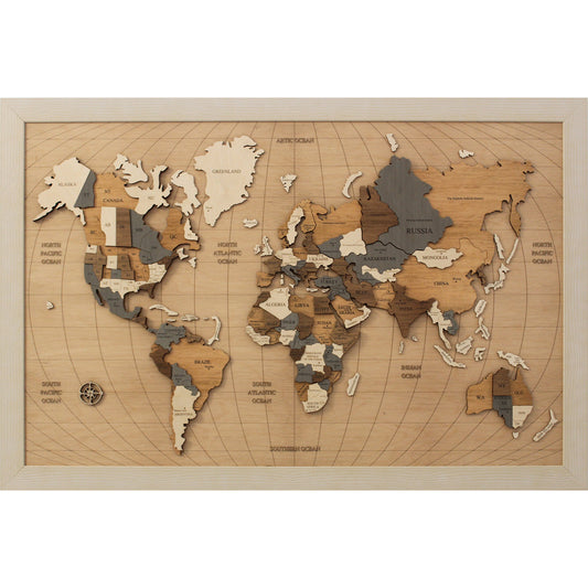 Wood Art - Quadro in plexiglass con Mappamondo 3D in legno – Fancyita