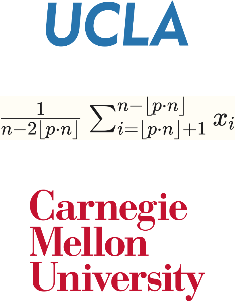 Logos of UCLA and Carnegie Mellon University, with a trimmed mean statistical formula