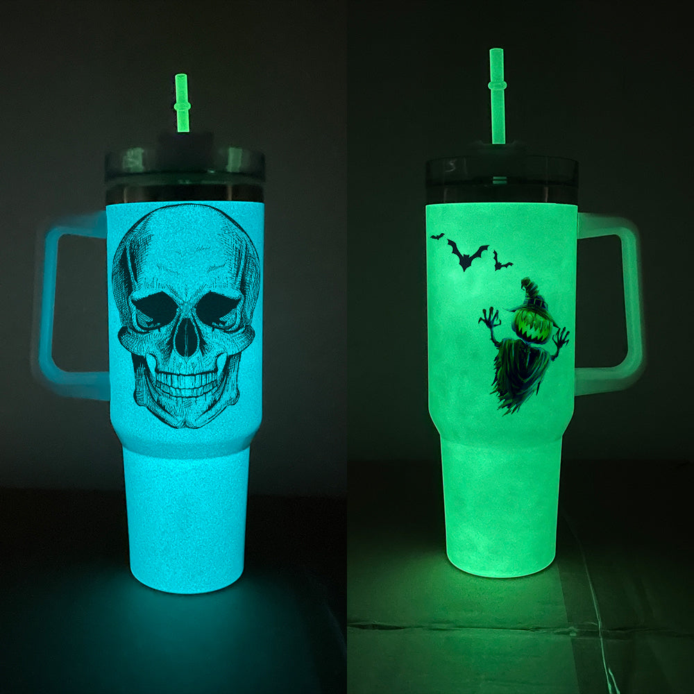 40oz White Glow in the Dark Sublimation Tumbler Blank With Removable  Handle, Screw on Lid, Straw, Green Glow and Blue Glow 