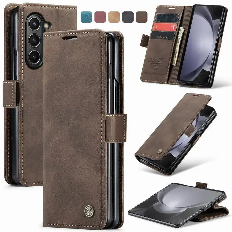 Luxury Matte Leather Style Wallet with card holders and flip stand For Samsung Galaxy Z Fold 5 Case