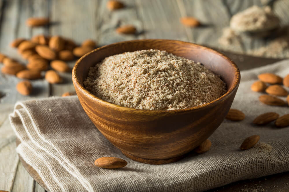 Bowl Of Almond Flour On Table