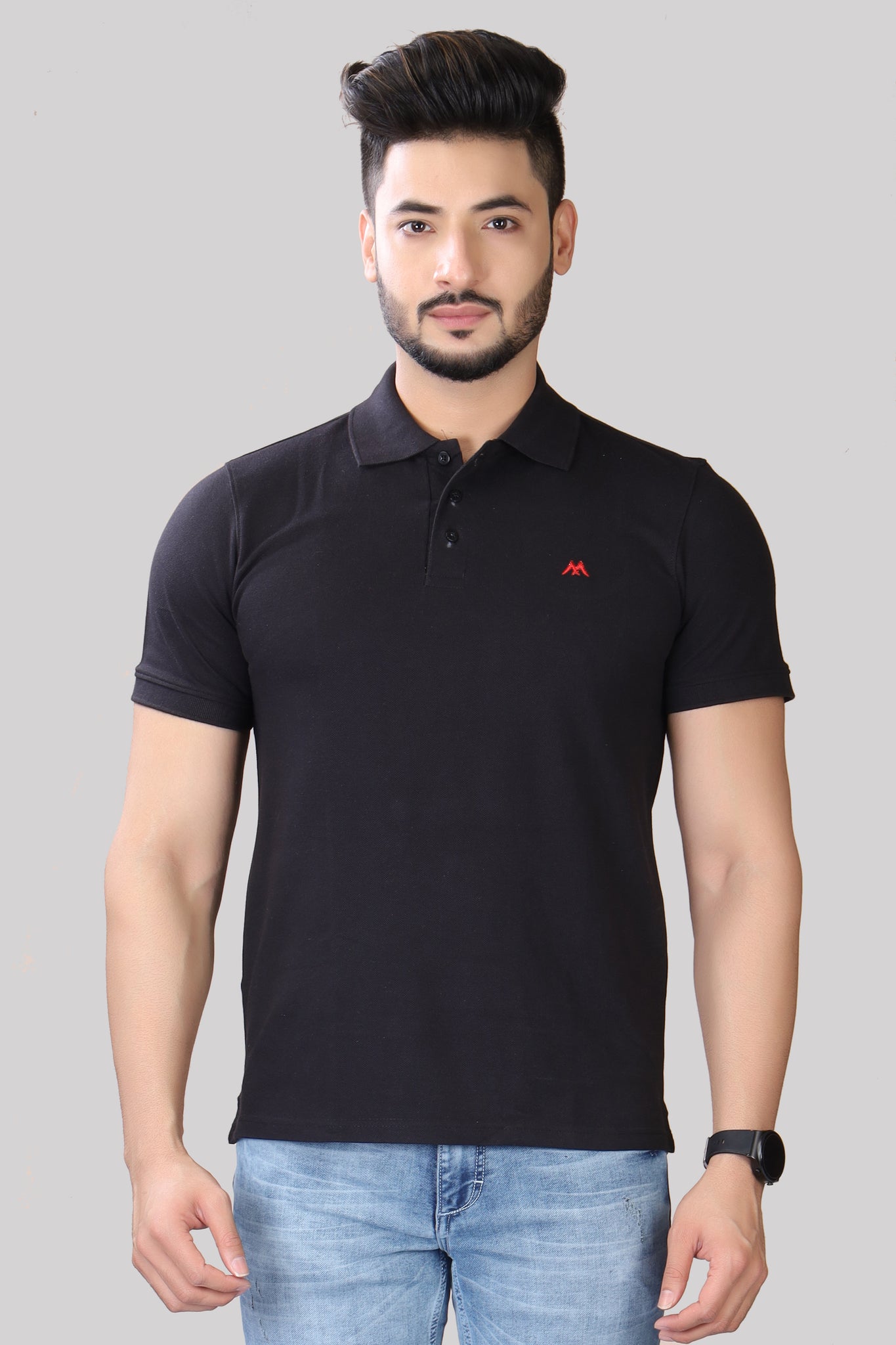 black t shirt polo neck