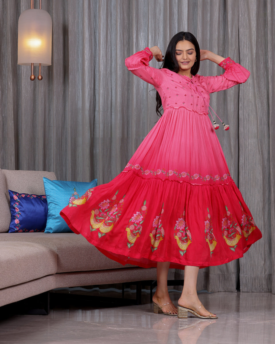 Chidiya - Royal Pink tiered Dress – Sukruti design