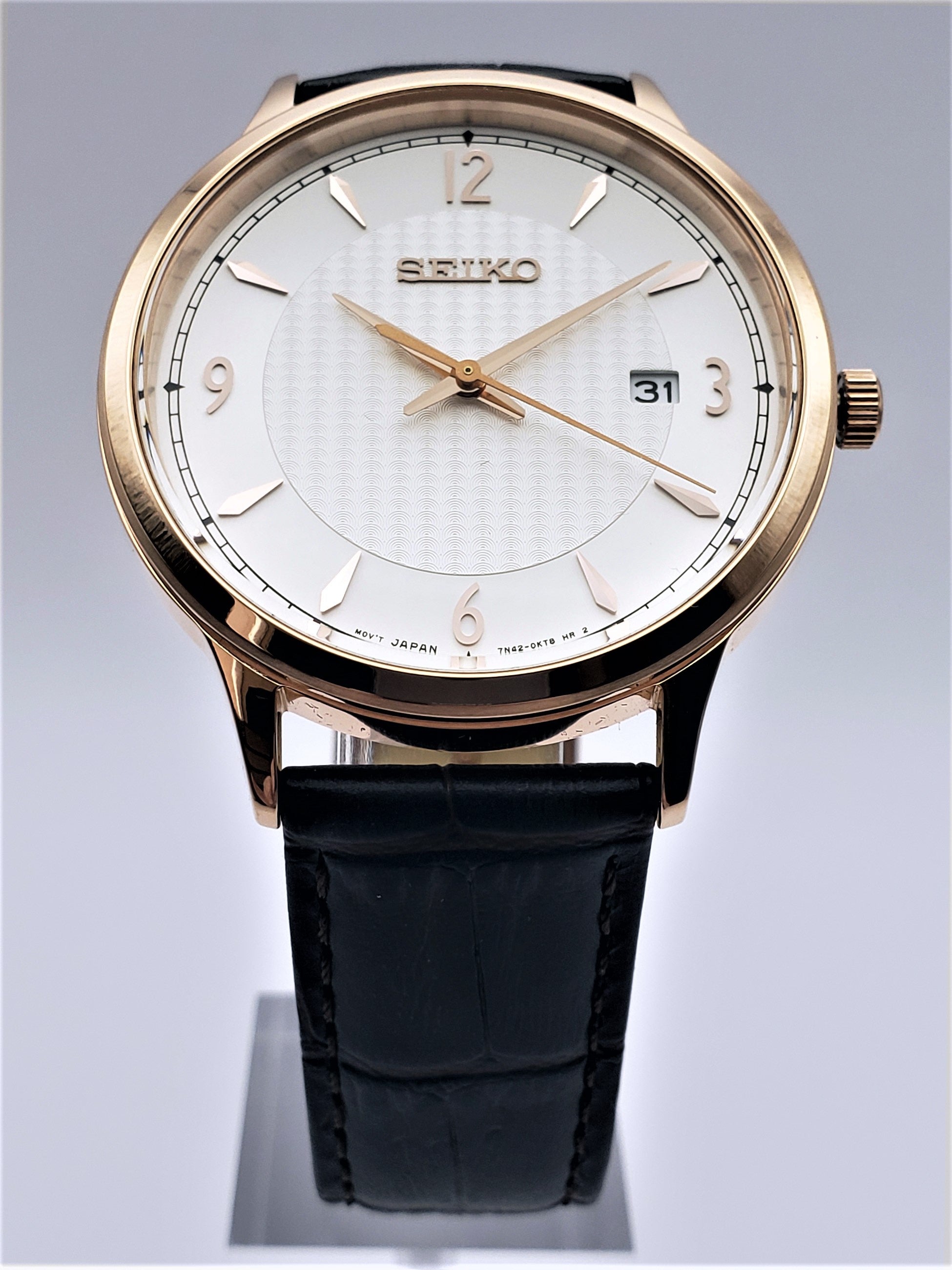 Seiko Men's Stainless Steel Dress Watch with Leather Calfskin Strap – Time  To Watch