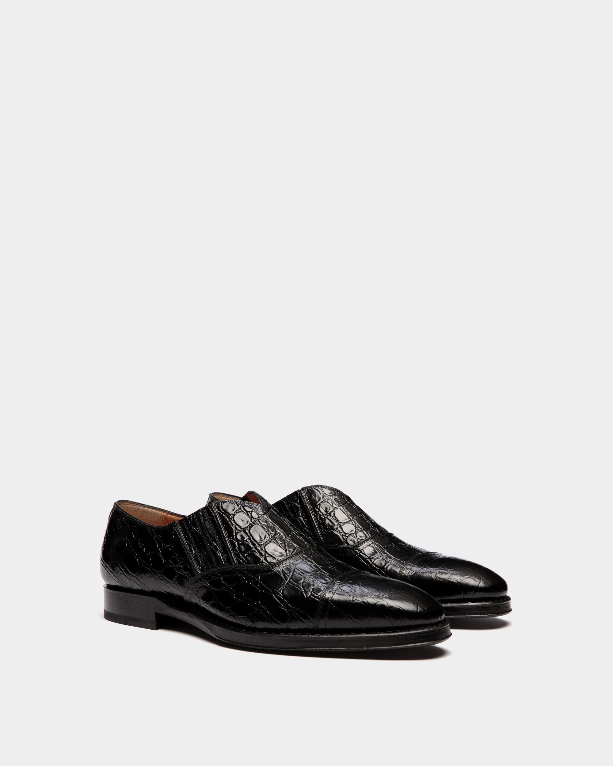 Scribe | Loafers für Herren aus bedrucktem Leder in Schwarz | Bally | Still Life 3/4 Vorderseite
