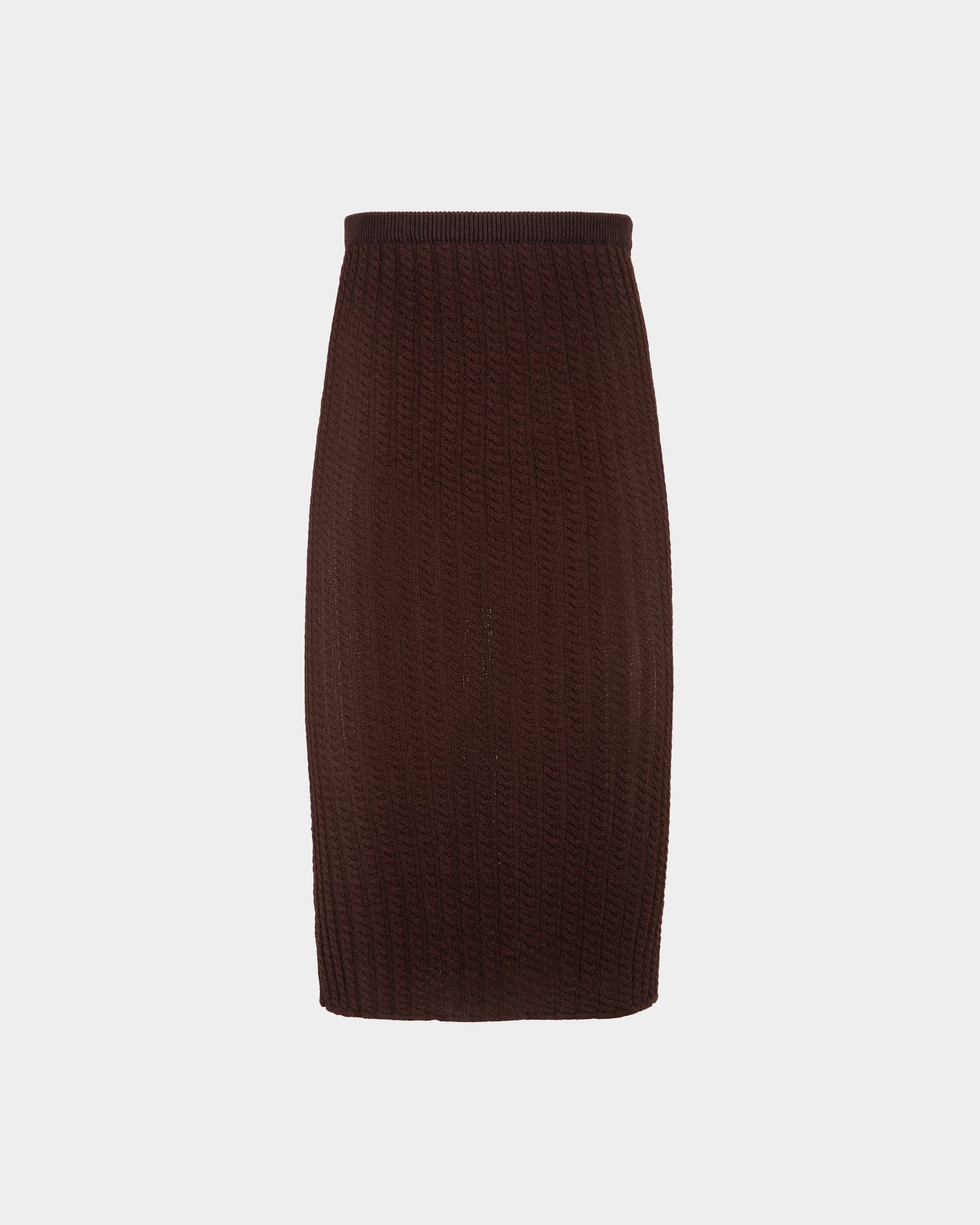 Women's Midi Skirt in Brown Cable Knit Fabric | Bally | Still Life Front